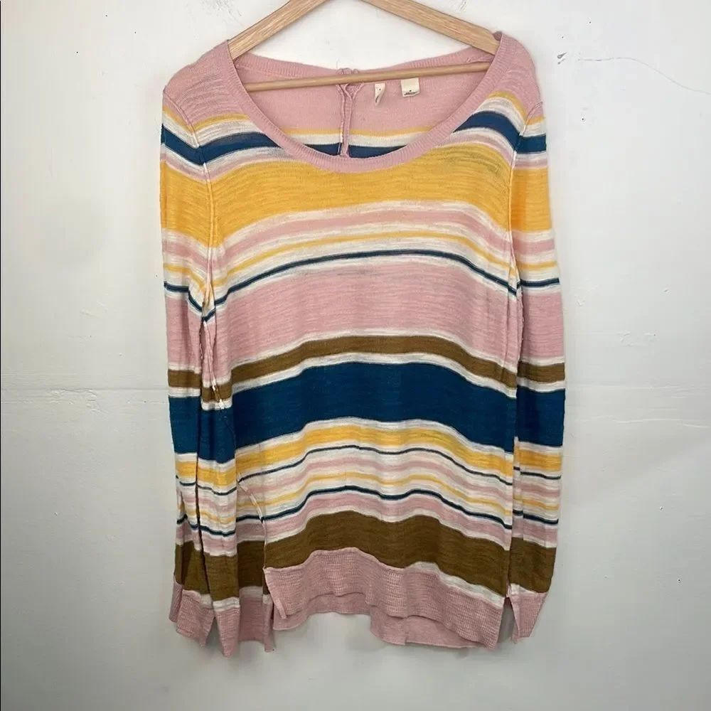 Moth Anthropologie Pink Striped Sweater pullover Lightweight size Medium